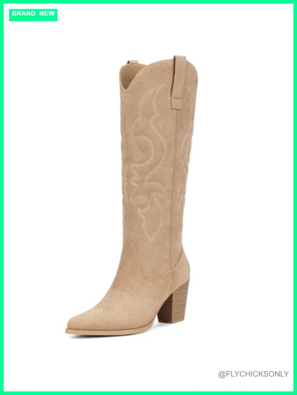 Suede Cowboy Boots Women Knee High Western Pointed Toe Block Heel